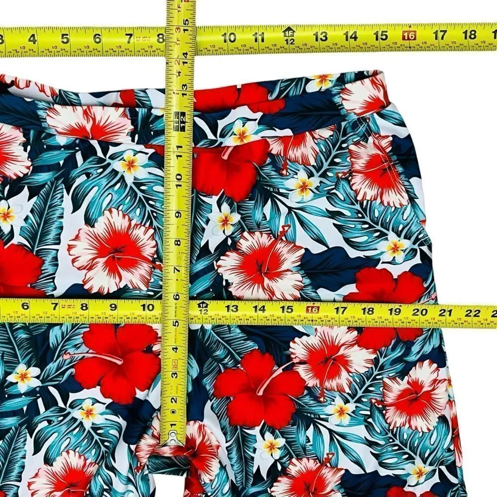 PatPat Swimsuit Men’s Red Green Tropical Hibiscus Trunks Shorts Pull On NWOT